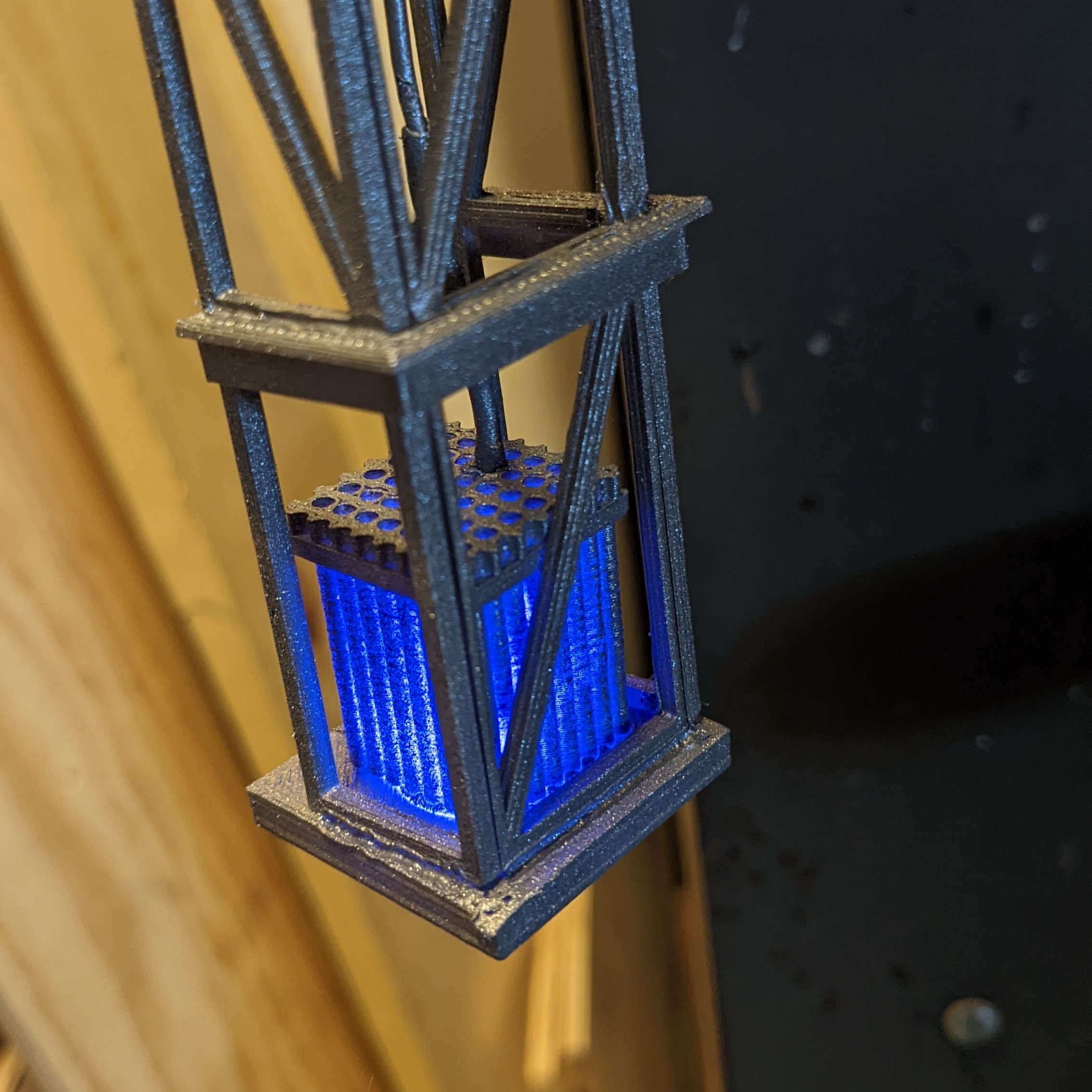 Exposed core with the Cherenkov radiaiton from the blue LED